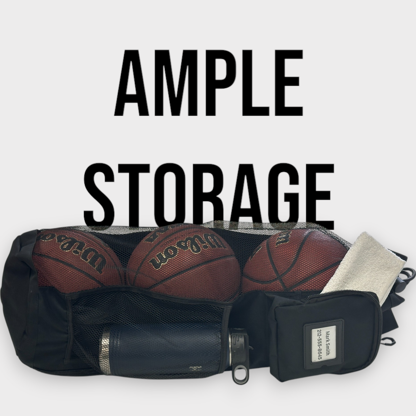 Basketball Bag Holds 3 Basketballs Heavy Duty Canvas & Mesh Zipper Pouch, ID Holder, Carabiner and Mesh Storage Pocket. For Coaches Parents and Players