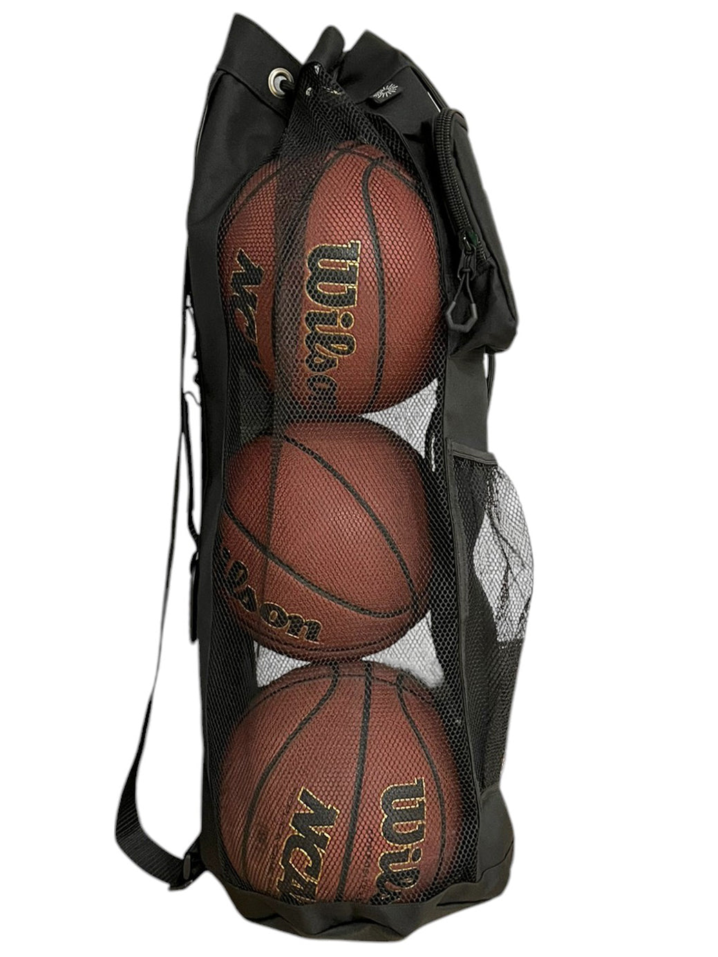 Basketball Bag Holds 3 Basketballs Heavy Duty Canvas & Mesh Zipper Pouch, ID Holder, Carabiner and Mesh Storage Pocket. For Coaches Parents and Players
