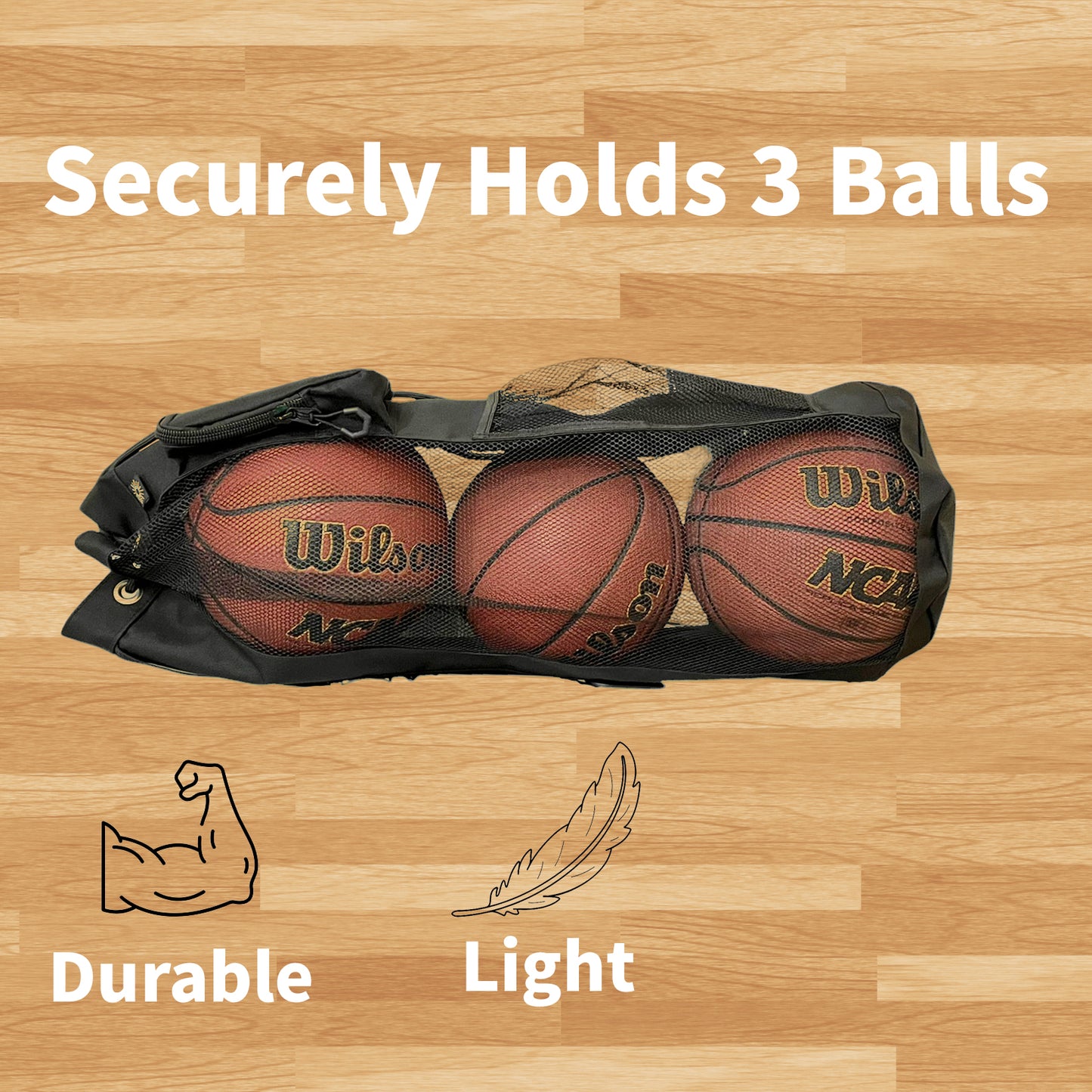 Basketball Bag Holds 3 Basketballs Heavy Duty Canvas & Mesh Zipper Pouch, ID Holder, Carabiner and Mesh Storage Pocket. For Coaches Parents and Players