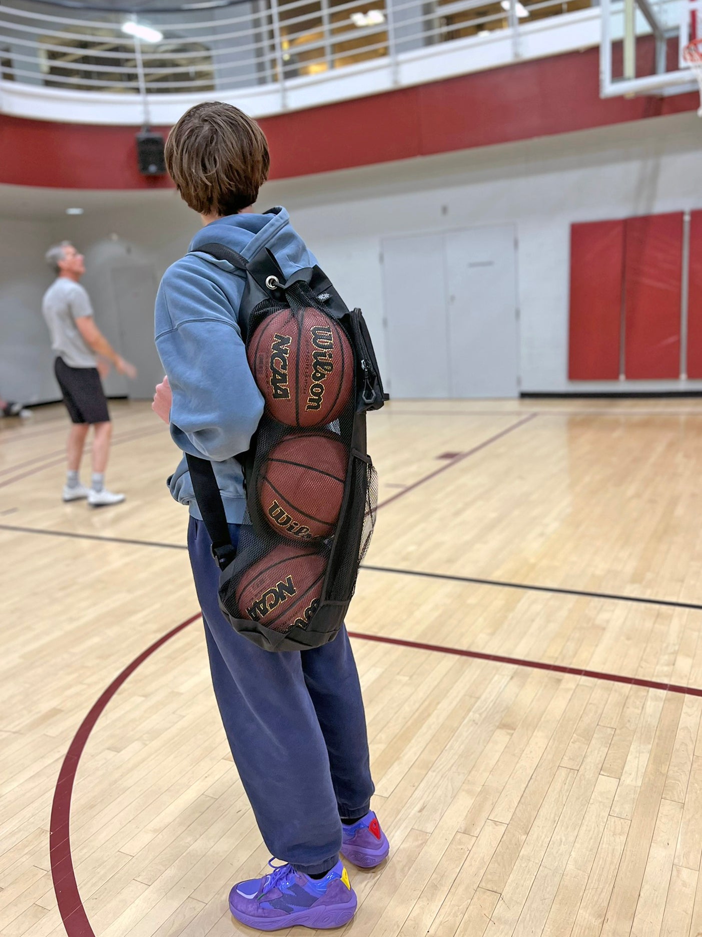 Basketball Bag Holds 3 Basketballs Heavy Duty Canvas & Mesh Zipper Pouch, ID Holder, Carabiner and Mesh Storage Pocket. For Coaches Parents and Players