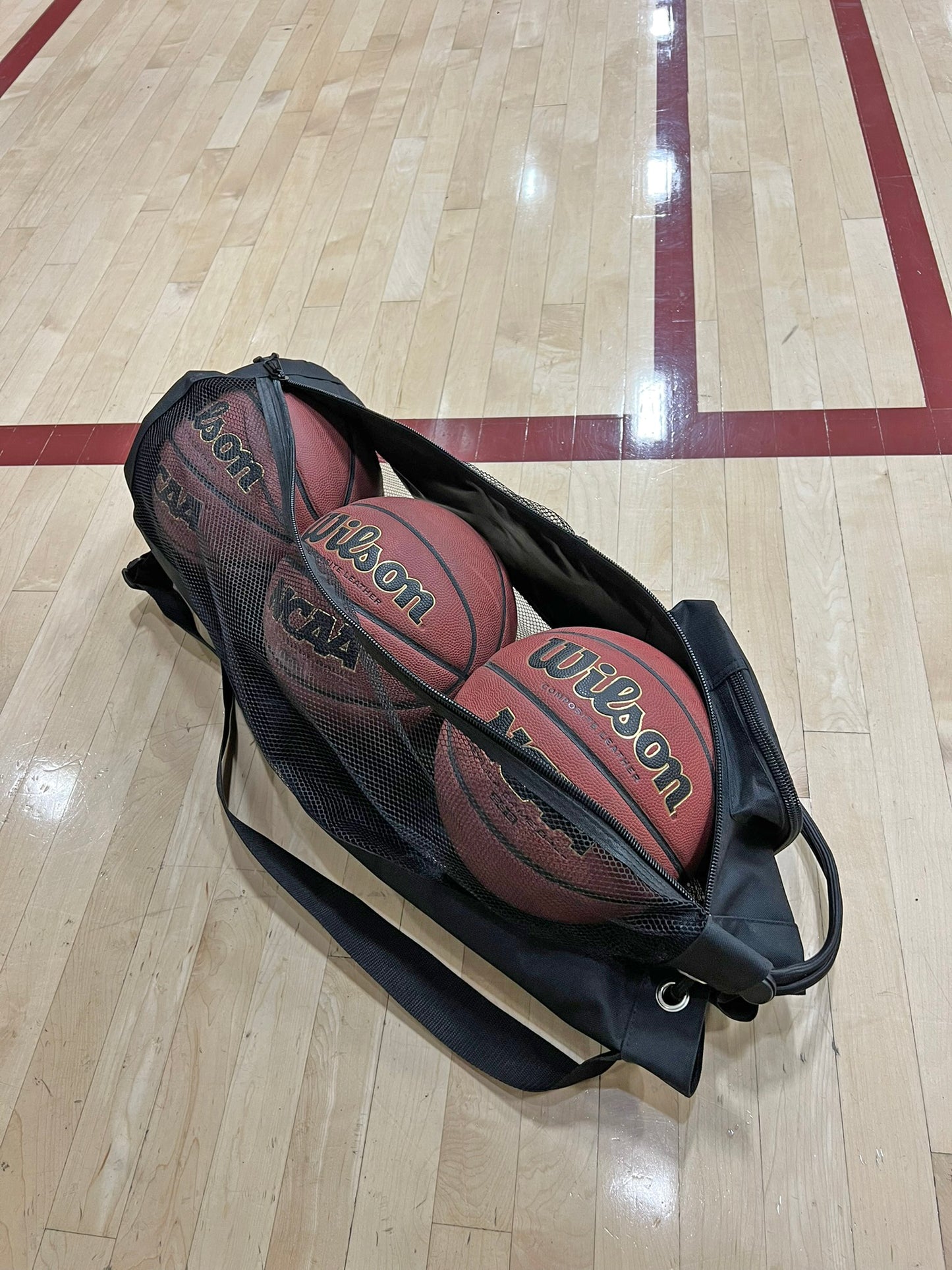 Basketball Bag Holds 3 Basketballs Heavy Duty Canvas & Mesh Zipper Pouch, ID Holder, Carabiner and Mesh Storage Pocket. For Coaches Parents and Players
