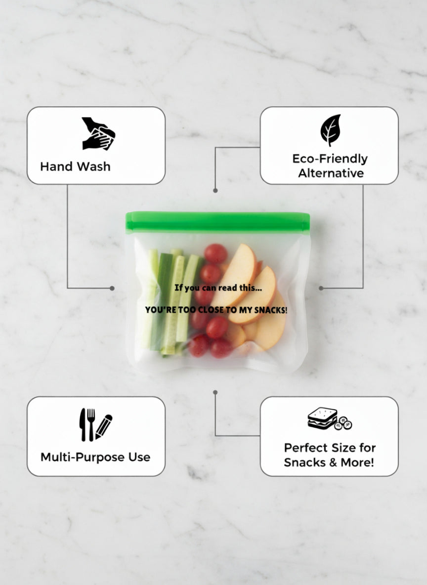 Set of 2: Funny Reusable Snack & Sandwich Bags