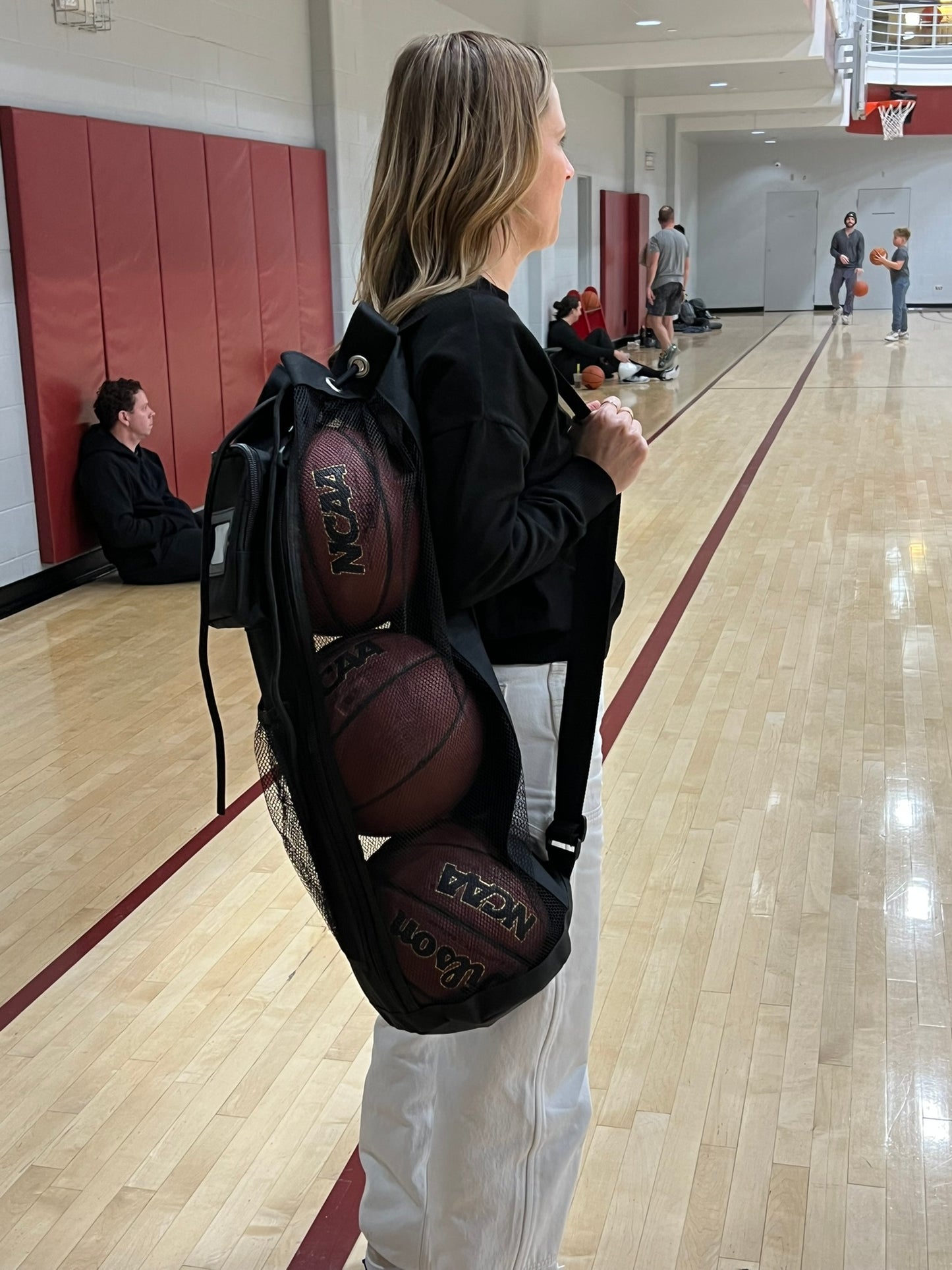 Basketball Bag Holds 3 Basketballs Heavy Duty Canvas & Mesh Zipper Pouch, ID Holder, Carabiner and Mesh Storage Pocket. For Coaches Parents and Players